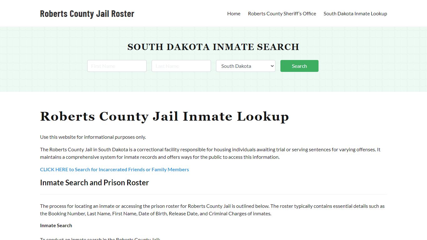 Roberts County Jail Roster Lookup, SD, Inmate Search