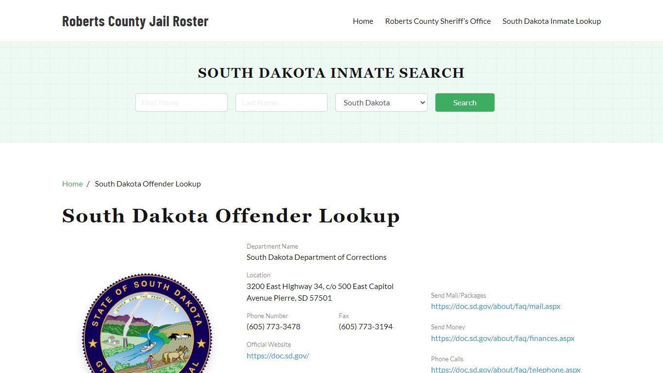 South Dakota Inmate Search, Jail Rosters - Roberts County Jail