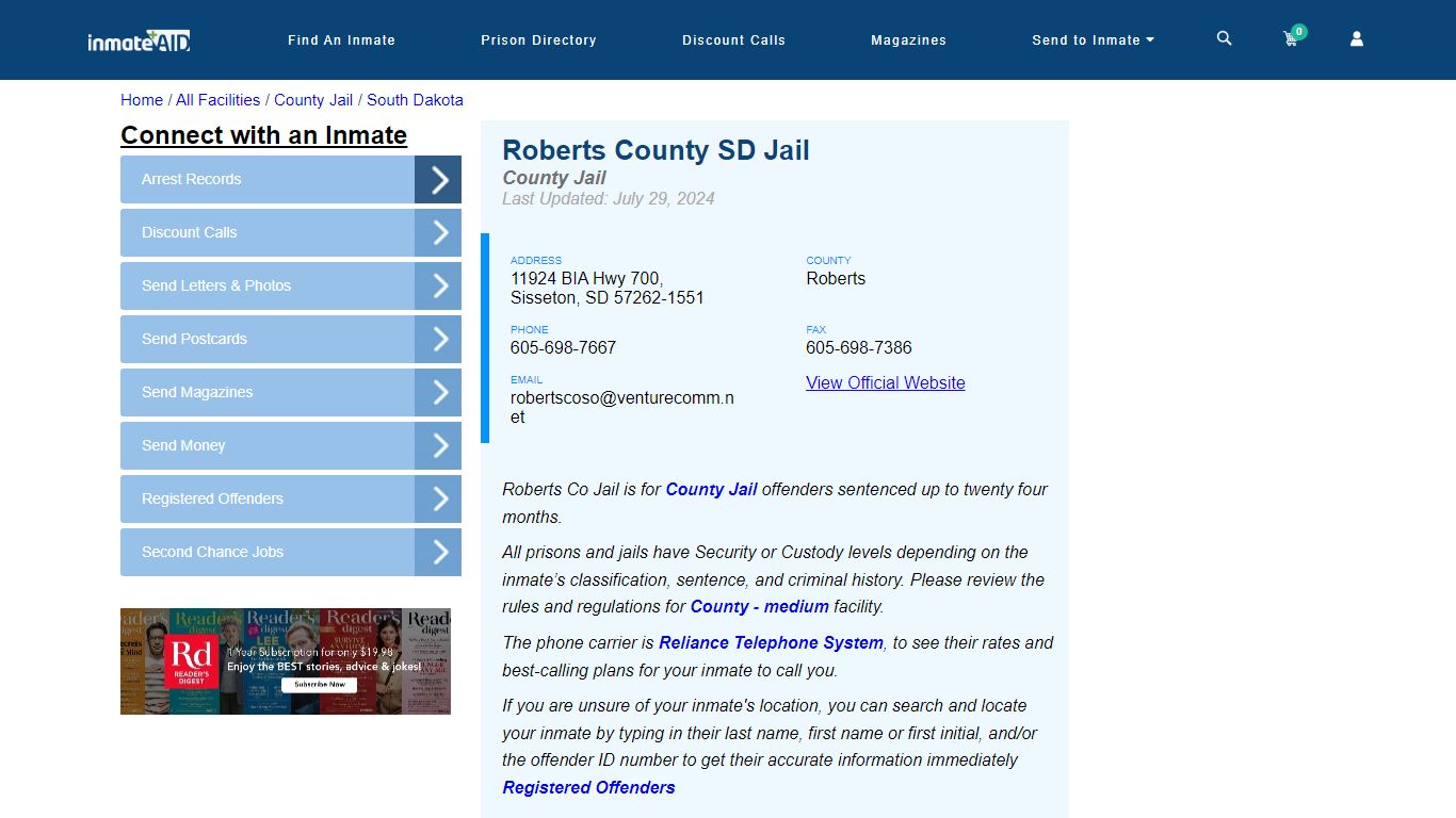 Roberts County SD Jail - Inmate Locator