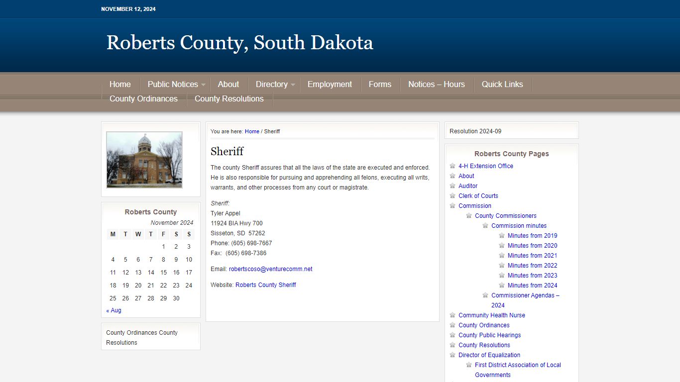 Sheriff - Roberts County, South Dakota